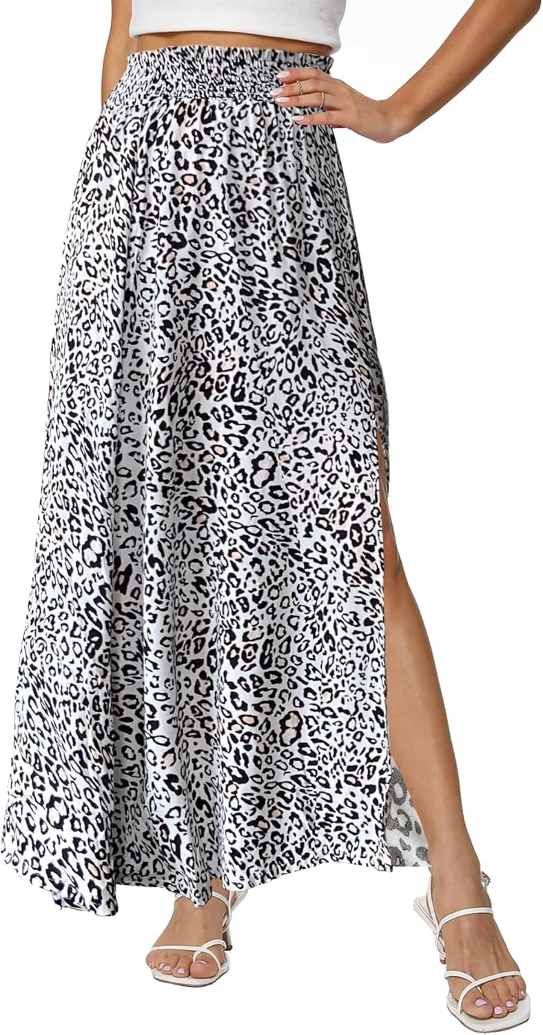Sinono Women's Boho Floral High Waist Split A Line Full Length Maxi Draped Skirt