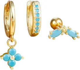 Small Gold Huggie Hoop Earrings Set for Women Turquoise Earrings 14K Gold Plated Cartilage Multiple Piercing Jewelry Hypoallergenic Sleeper