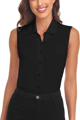 Soneven Womens Sleeveless Button Down Shirts Printed Golf Polo Shirts Business Casual Work Blouse Tops
