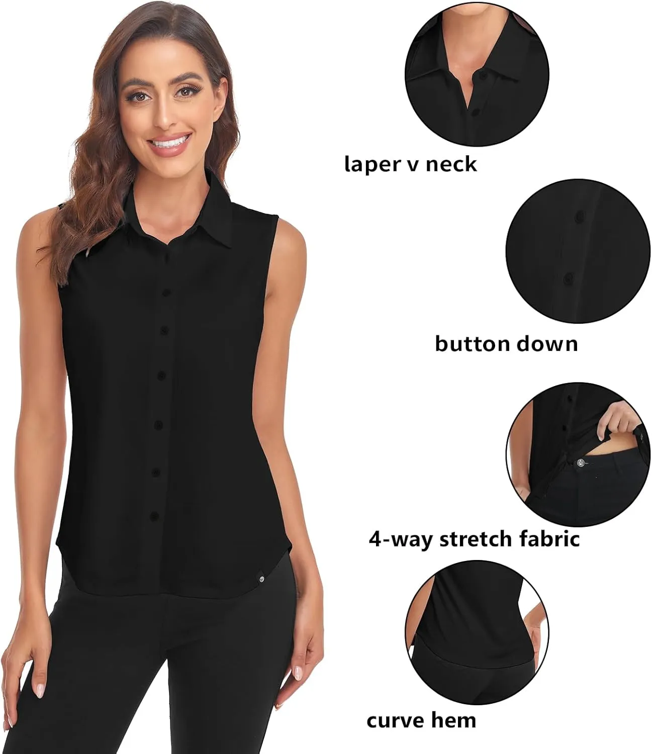 Soneven Womens Sleeveless Button Down Shirts Printed Golf Polo Shirts Business Casual Work Blouse Tops