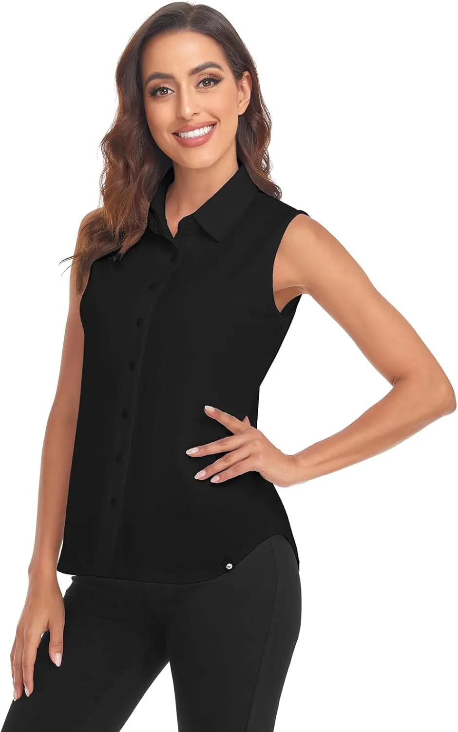 Soneven Womens Sleeveless Button Down Shirts Printed Golf Polo Shirts Business Casual Work Blouse Tops
