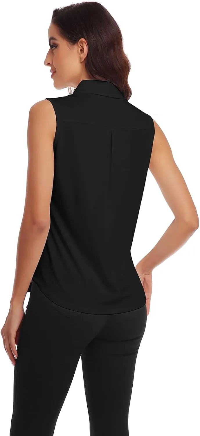 Soneven Womens Sleeveless Button Down Shirts Printed Golf Polo Shirts Business Casual Work Blouse Tops