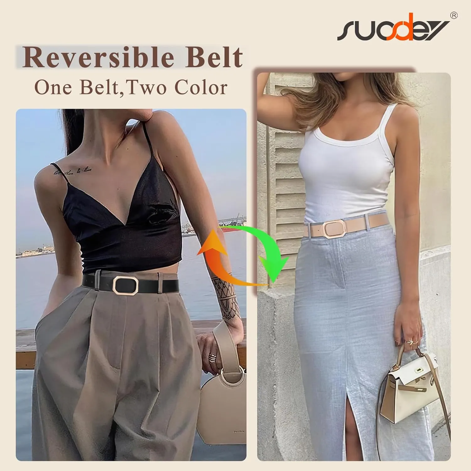SUOSDEY Women Reversible Leather Belt for Jeans Pants Dresses Ladies Waist Belt, 1.3" Width