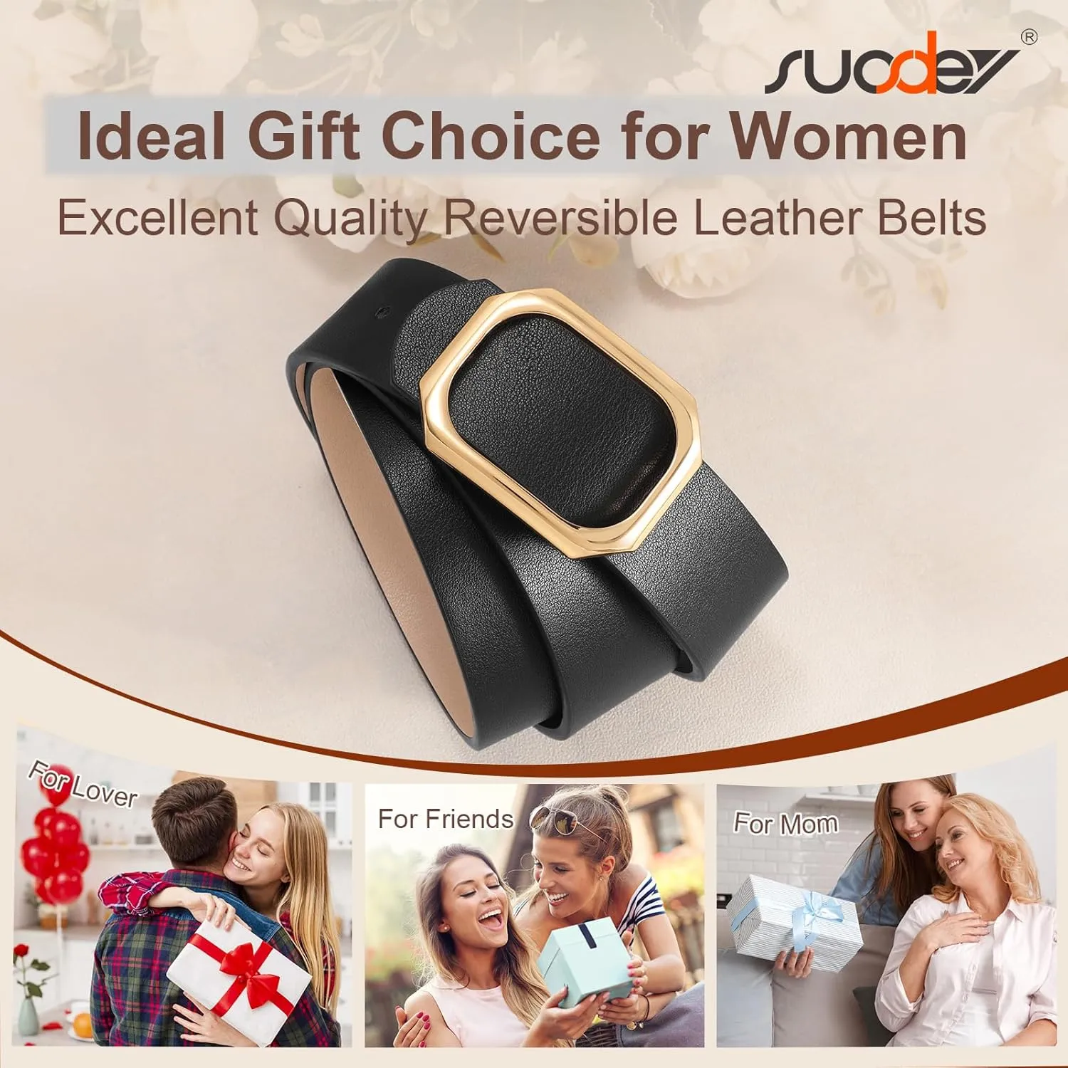 SUOSDEY Women Reversible Leather Belt for Jeans Pants Dresses Ladies Waist Belt, 1.3" Width
