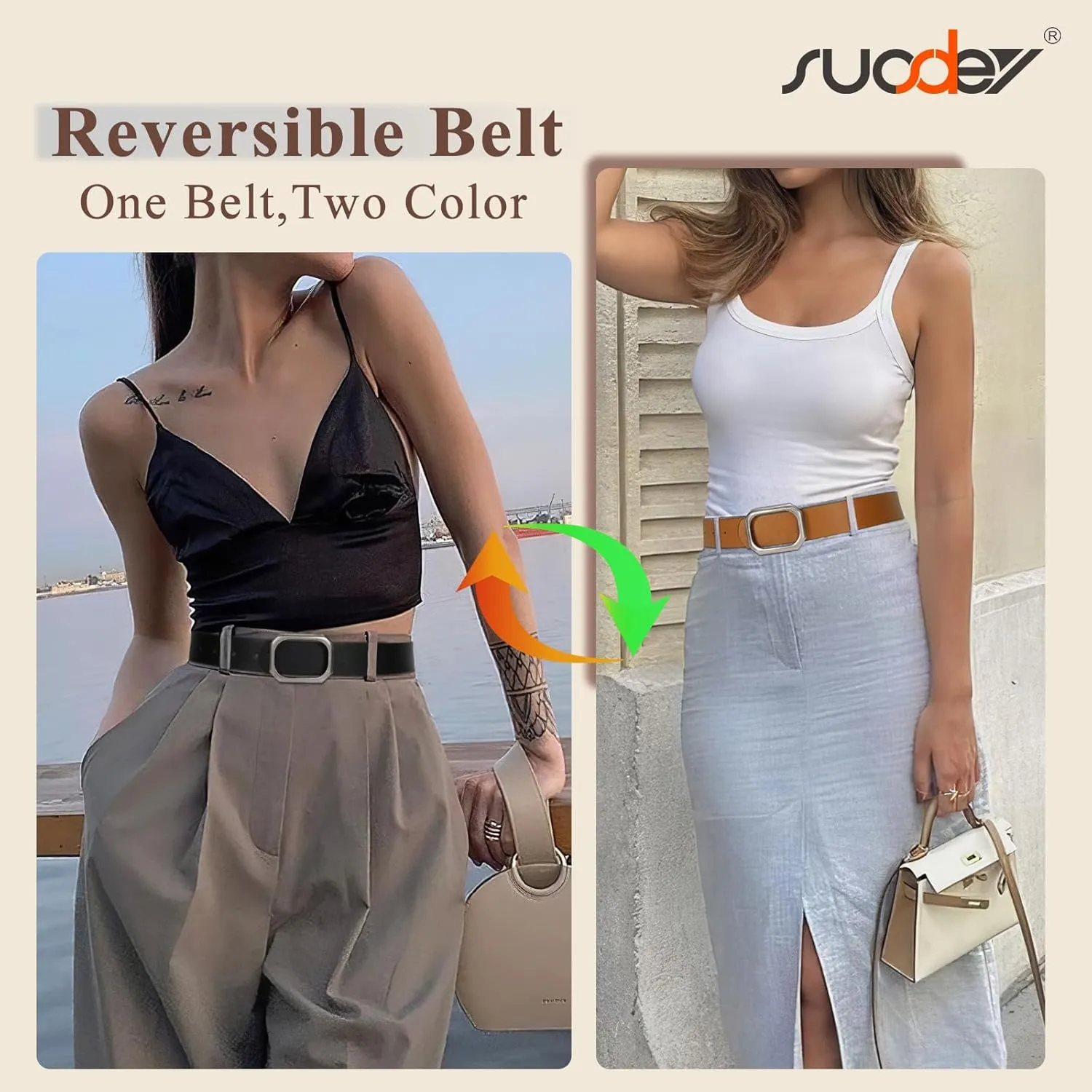 SUOSDEY Women Reversible Leather Belt for Jeans Pants Dresses Ladies Waist Belt, 1.3" Width