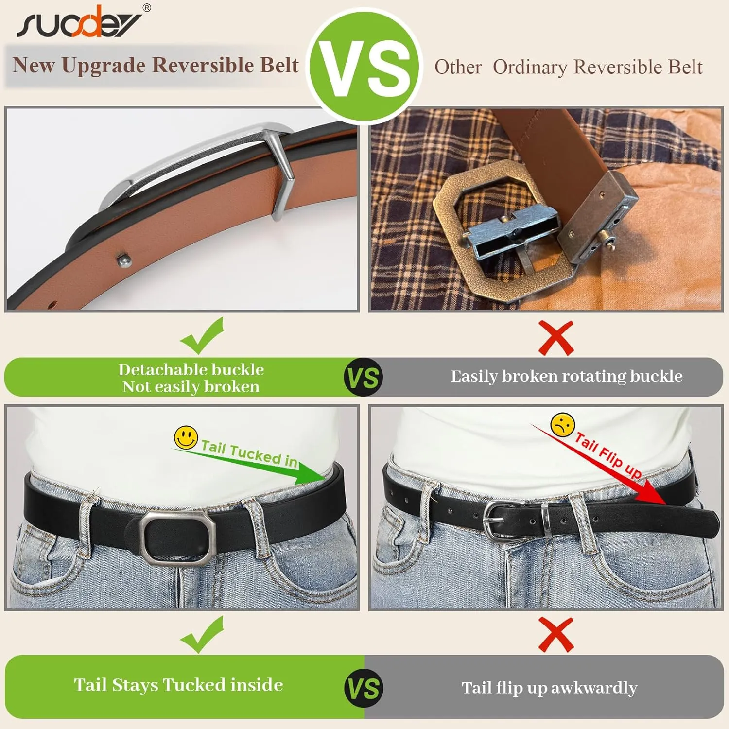 SUOSDEY Women Reversible Leather Belt for Jeans Pants Dresses Ladies Waist Belt, 1.3" Width