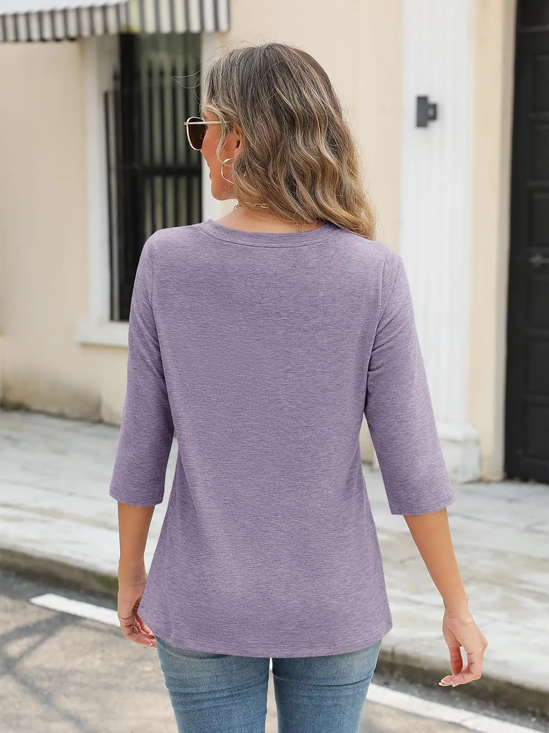 TICTICMIMI Women's Square Neck 3/4 Sleeve Tops Casual Pullover T Shirts Summer Basic Loose Fit Tunic Blouse