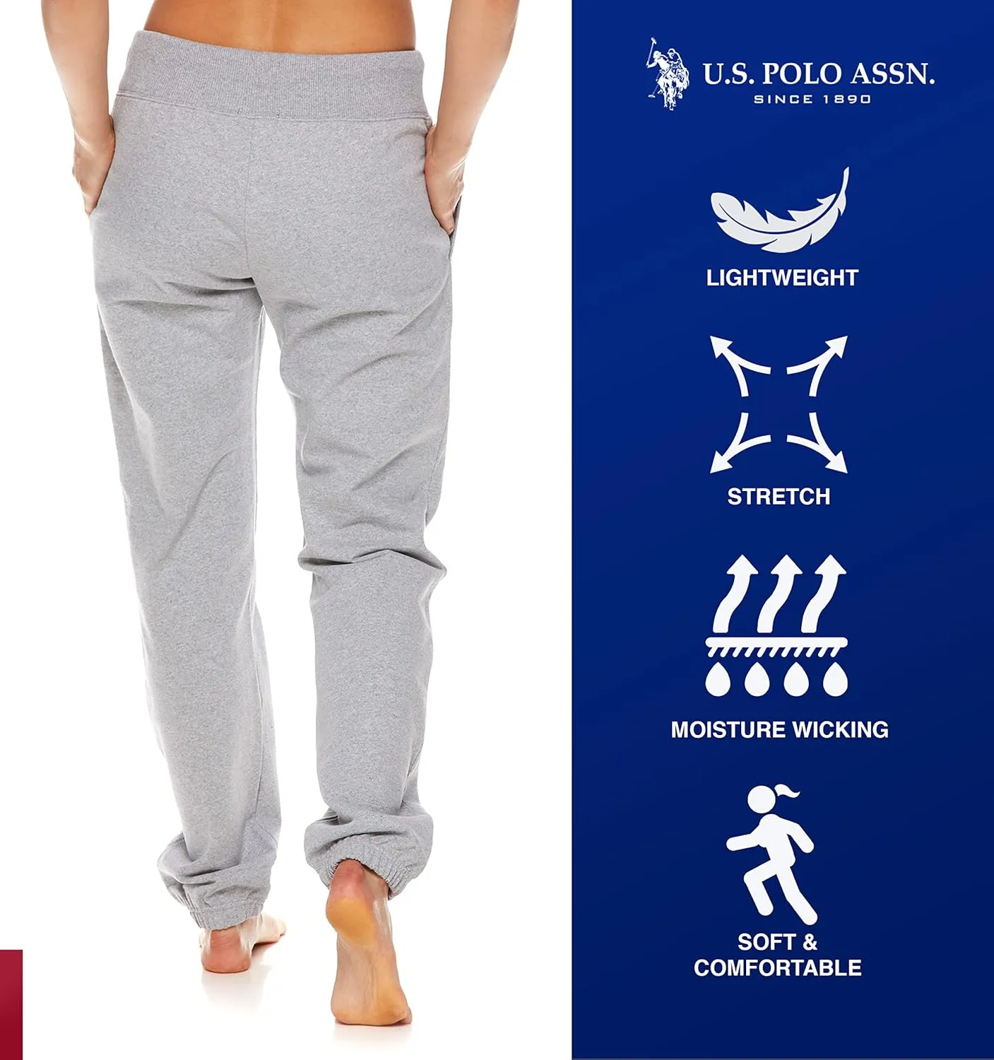 U.S. Polo Assn. Essentials Womens Sweatpants with Pockets, Comfy and Breathable French Terry Joggers for Women