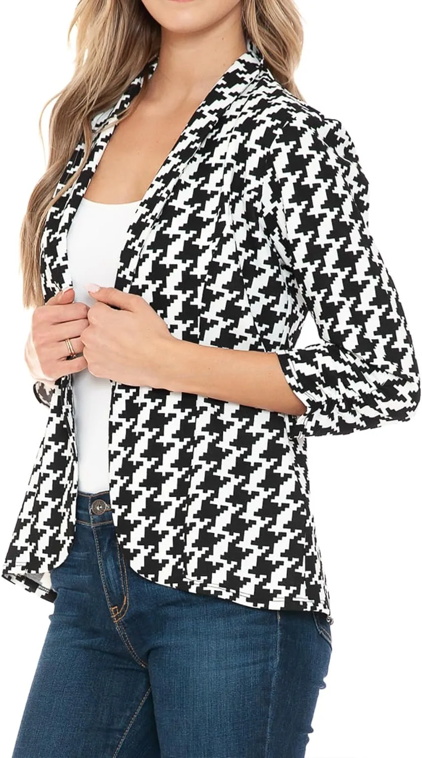 Women's 3/4 Ruched Sleeve Lightweight Work Office Blazer Jacket (S-3XL)