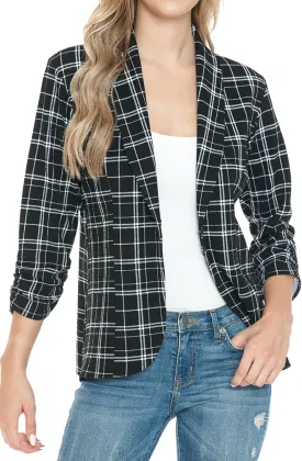 Women's 3/4 Ruched Sleeve Lightweight Work Office Blazer Jacket (S-3XL)
