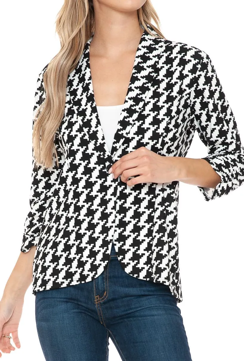 Women's 3/4 Ruched Sleeve Lightweight Work Office Blazer Jacket (S-3XL)