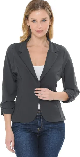 Women's 3/4 Sleeve Lightweight Casual Work Knit Blazer Jacket (S-3XL)