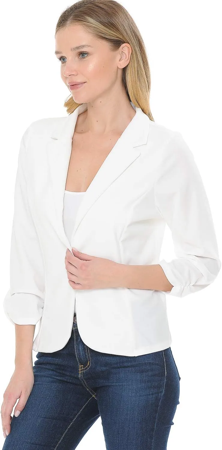 Women's 3/4 Sleeve Lightweight Casual Work Knit Blazer Jacket (S-3XL)