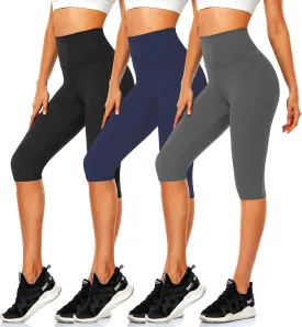 Women's Knee Length Leggings-High Waisted Capri Pants Biker Shorts for Women Yoga Workout Exercise Short Casual Summer