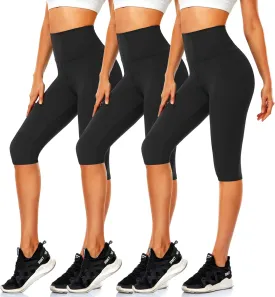 Women's Knee Length Leggings-High Waisted Capri Pants Biker Shorts for Women Yoga Workout Exercise Short Casual Summer