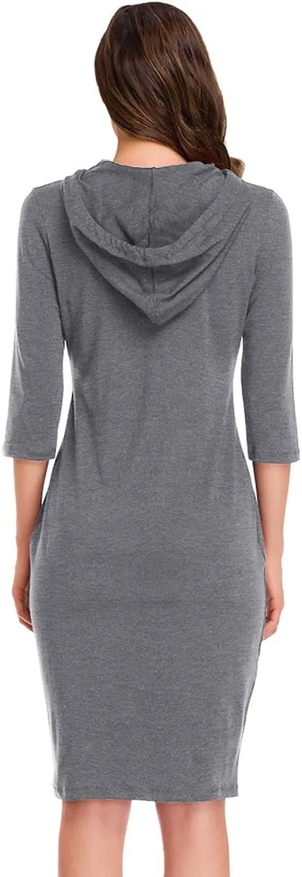 Women's Stripe Pocket Knee Length Slim Pullover Hoodie Dress