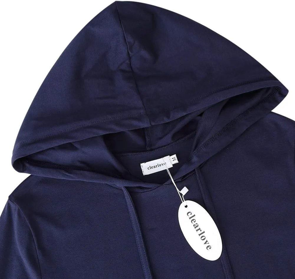 Women's Stripe Pocket Knee Length Slim Pullover Hoodie Dress