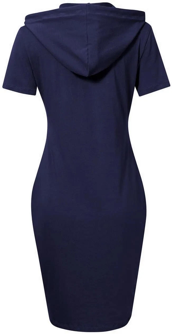 Women's Stripe Pocket Knee Length Slim Pullover Hoodie Dress