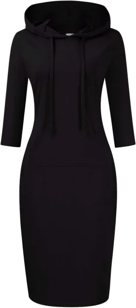 Women's Stripe Pocket Knee Length Slim Pullover Hoodie Dress