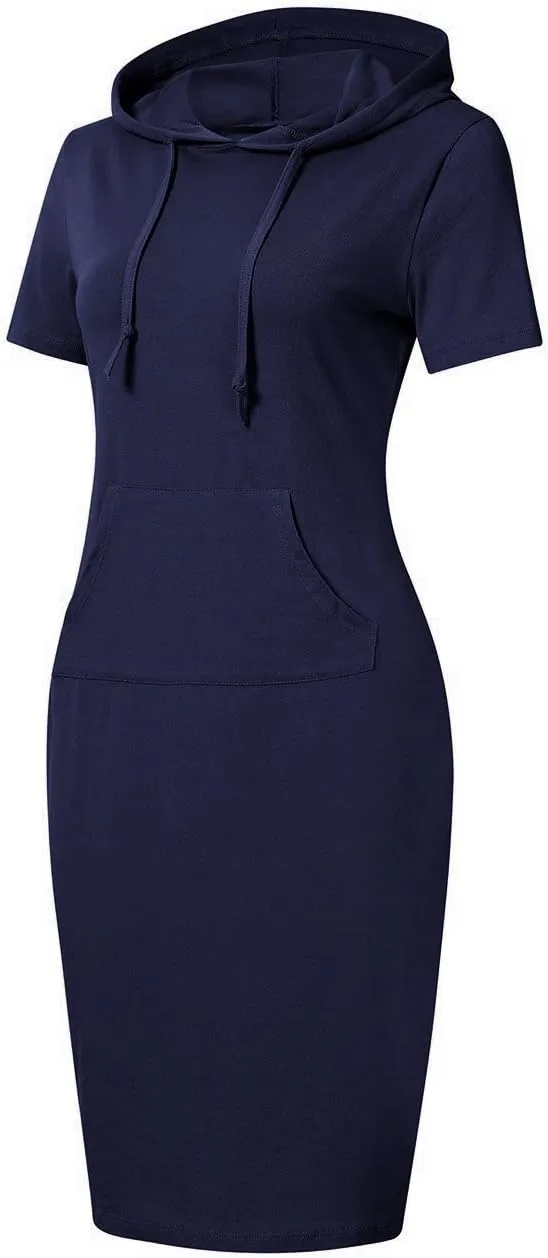 Women's Stripe Pocket Knee Length Slim Pullover Hoodie Dress