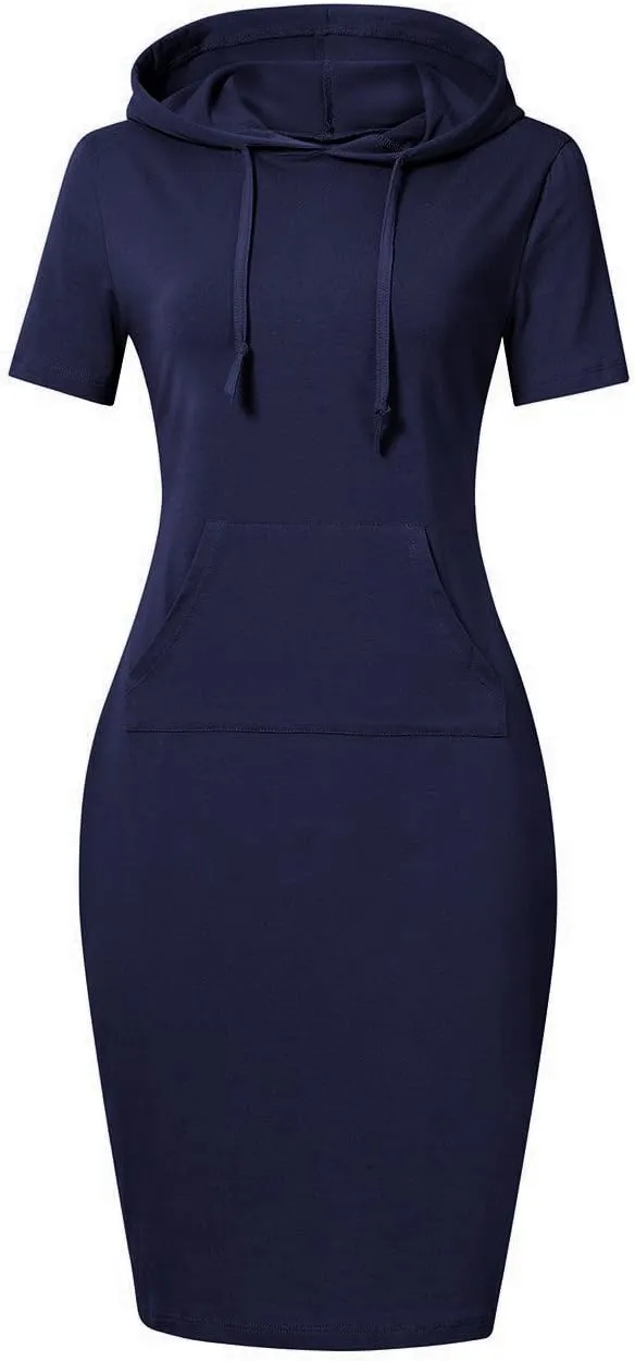 Women's Stripe Pocket Knee Length Slim Pullover Hoodie Dress