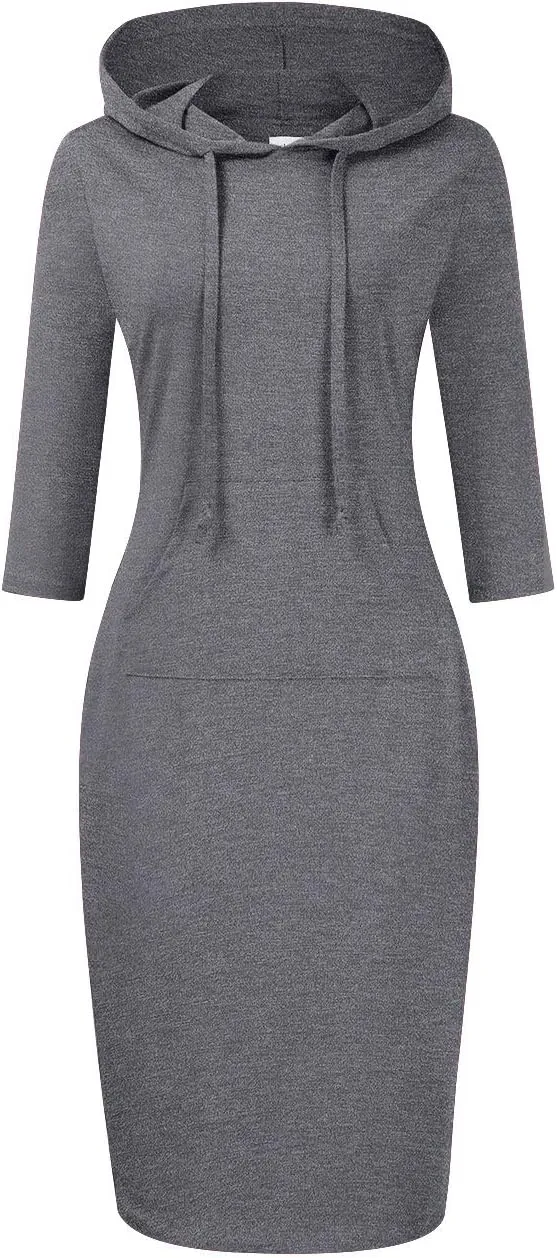 Women's Stripe Pocket Knee Length Slim Pullover Hoodie Dress