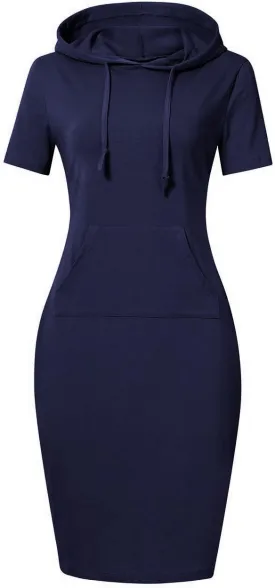 Women's Stripe Pocket Knee Length Slim Pullover Hoodie Dress