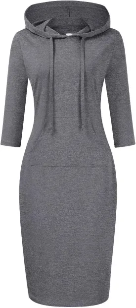 Women's Stripe Pocket Knee Length Slim Pullover Hoodie Dress