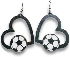 Wooden Sports Geometry Game Ball Earrings Round Heart-Shaped Football Basketball Baseball Volleyball Leopard Print Drop Dangle Earrings Sports Fans Players Jewelry for Women
