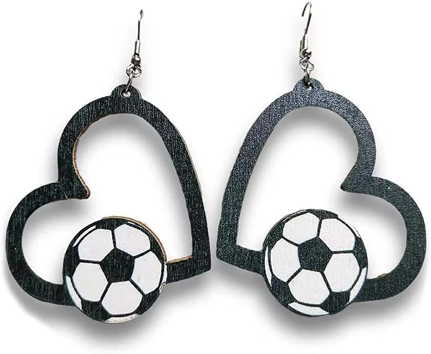 Wooden Sports Geometry Game Ball Earrings Round Heart-Shaped Football Basketball Baseball Volleyball Leopard Print Drop Dangle Earrings Sports Fans Players Jewelry for Women