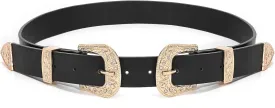 XZQTIVE Women Leather Belt Ladies Vintage Western Belt Retro Cowgirl Leather Belt Black Waist Belt for Pants Jeans Dresses