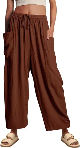 YOCUR Women Summer Beach Vacation Pants High Waisted Wide Leg Pants Printed Loose Flowy Casual Palazzo Lounge Trousers